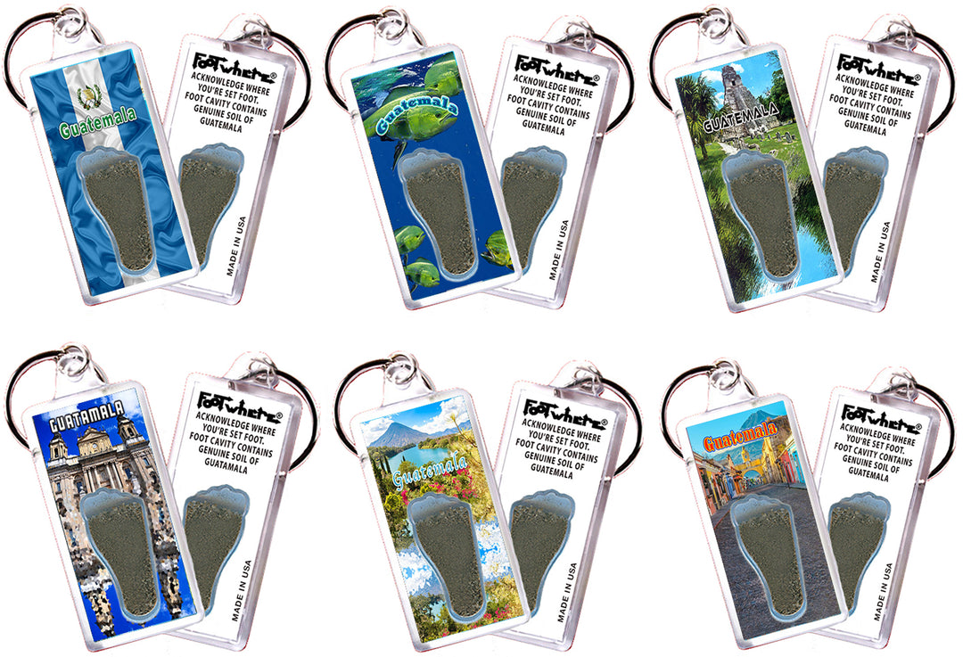 Guatemala FootWhere Souvenir Fridge Keychains. 6 Piece Set. Made in USA