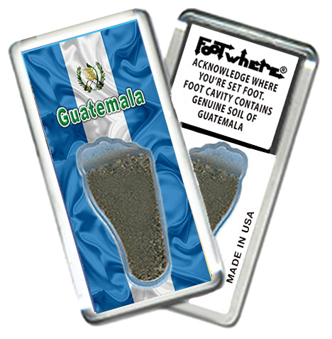 Guatemala FootWhere® Souvenir Fridge Magnets. 6 Piece Set. Made in USA