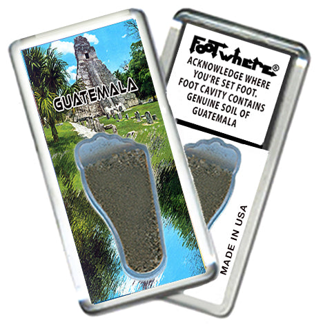 Guatemala FootWhere® Souvenir Fridge Magnets. 6 Piece Set. Made in USA