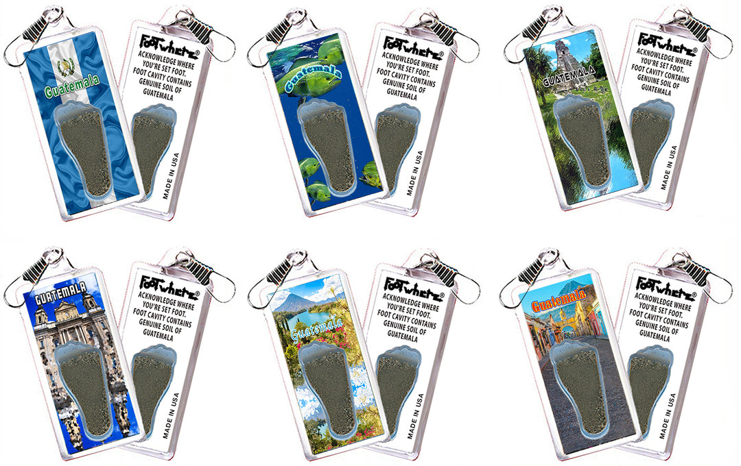 Guatemala FootWhere Souvenir Fridge Zipper-Pulls. 6 Piece Set. Made in USA