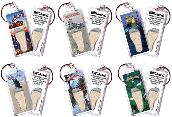 Galveston FootWhere® Souvenir Keychains. 72 pieces/ 6 assorted styles.
