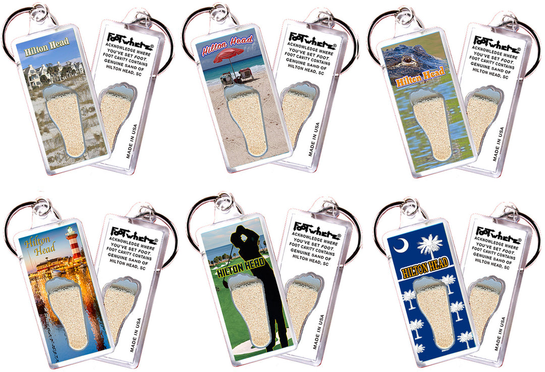 Hilton Head FootWhere® Souvenir Keychain. 72 pieces/6 assorted styles.