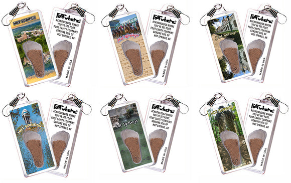 Hot Springs FootWhere® Souvenir Zipper-Pull. 72 pieces/6 assorted styles.