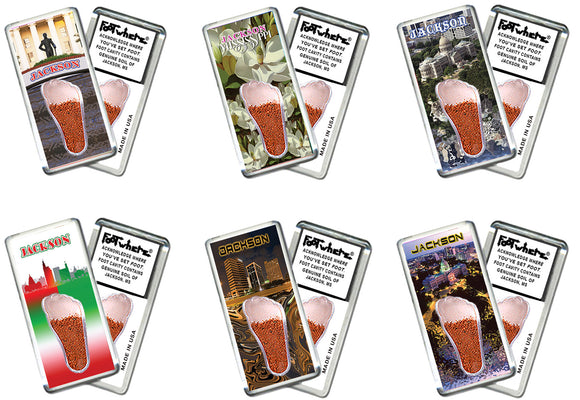 Jackson FootWhere® Souvenir Magnet. 6 Piece Set. Made in USA