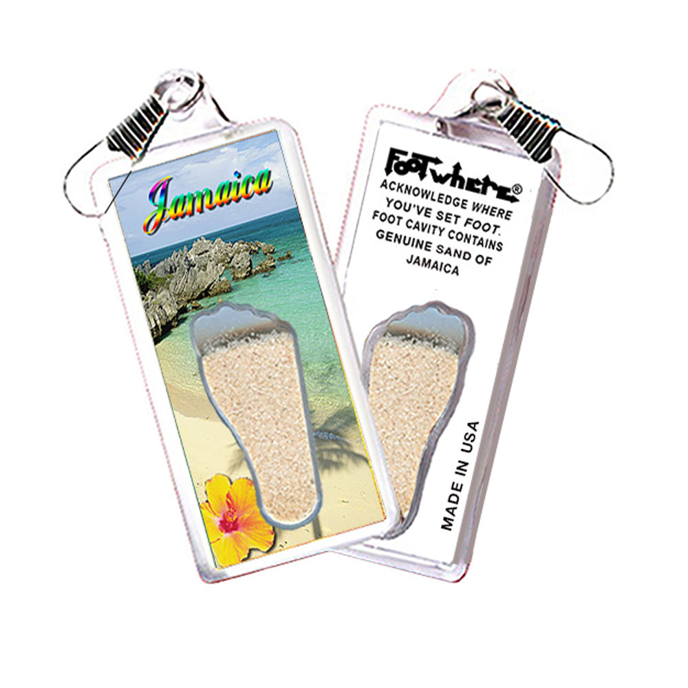 Jamaica FootWhere® Souvenir Zipper-Pull. 72 pieces/6 assorted styles.