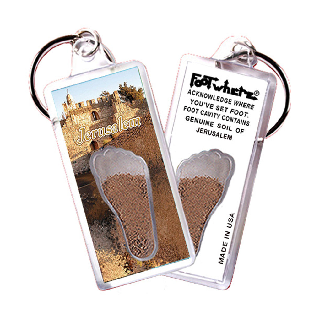 Jerusalem FootWhere® Souvenir Keychains. 6 Piece Set - Assorted styles.