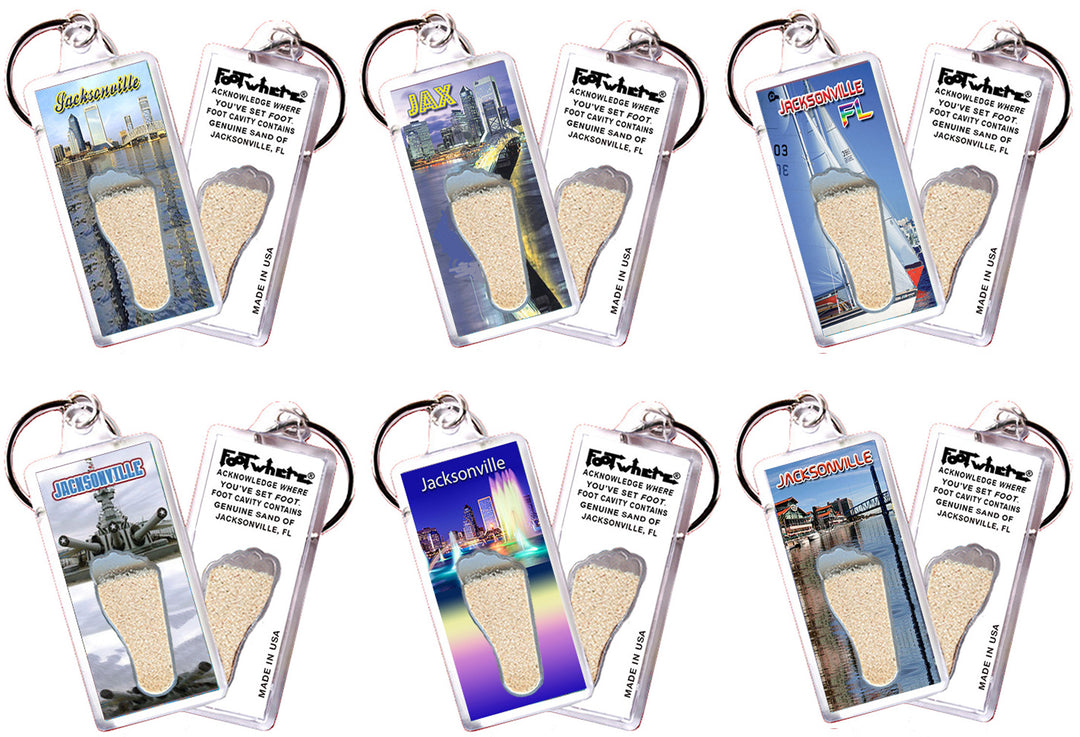 Jacksonville FootWhere® Souvenir Keychains. 6 Piece Set. Made in USA