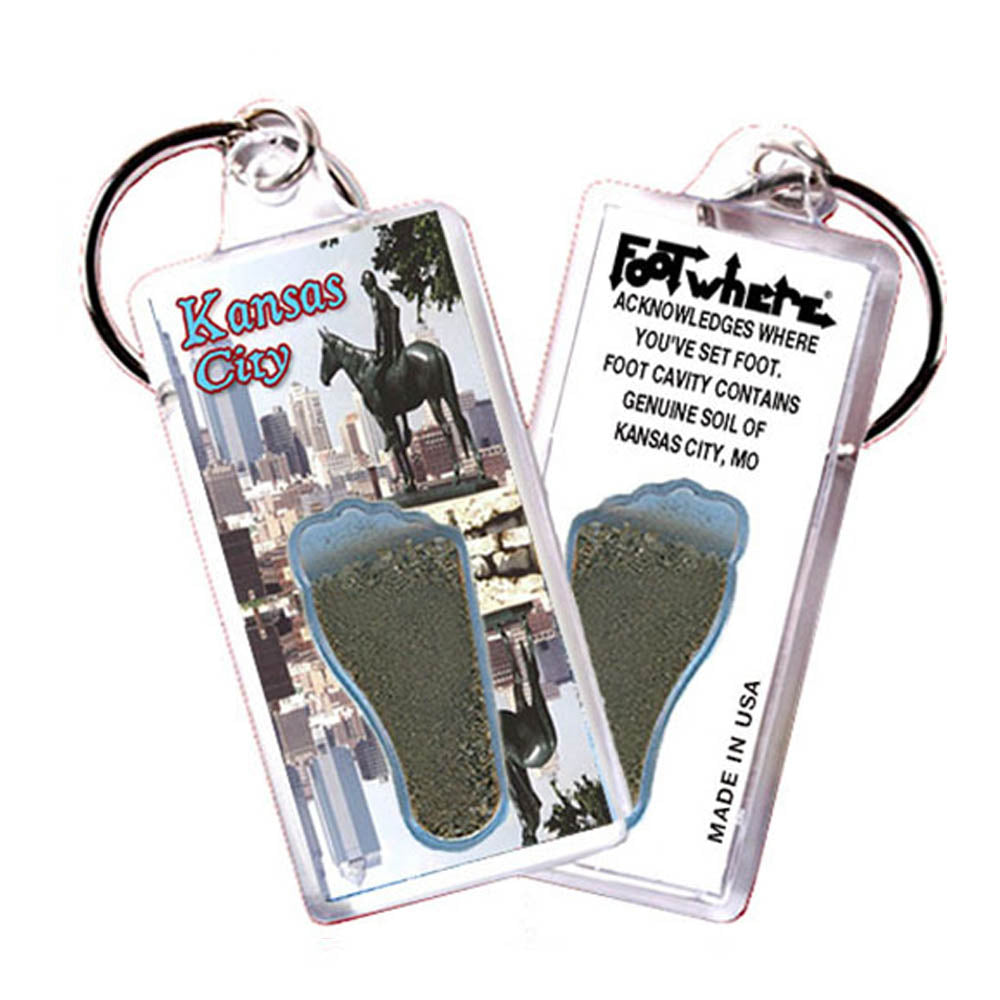 Kansas City FootWhere® Souvenir Keychains. 6 Piece Set. Made in USA
