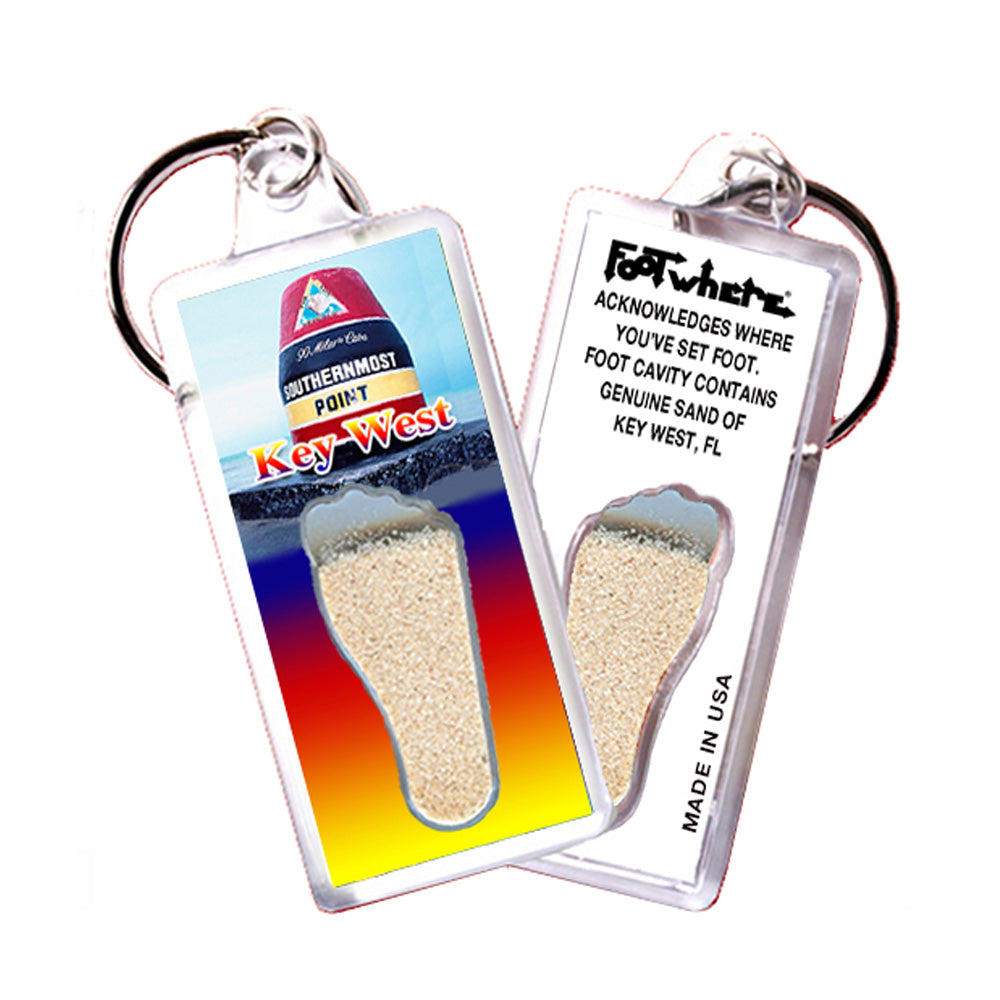 Key West FootWhere® Souvenir  Keychains. 6 Piece Set. Made in USA
