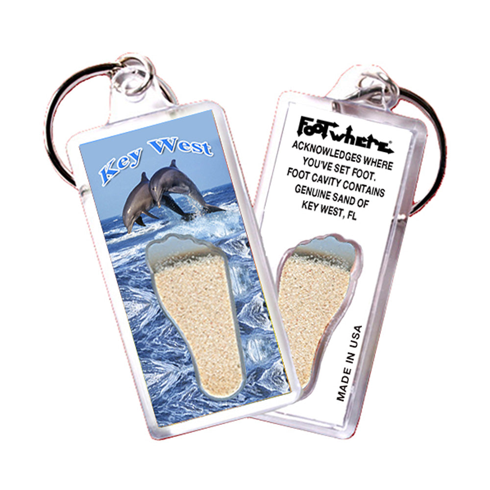 Key West FootWhere® Souvenir  Keychains. 6 Piece Set. Made in USA