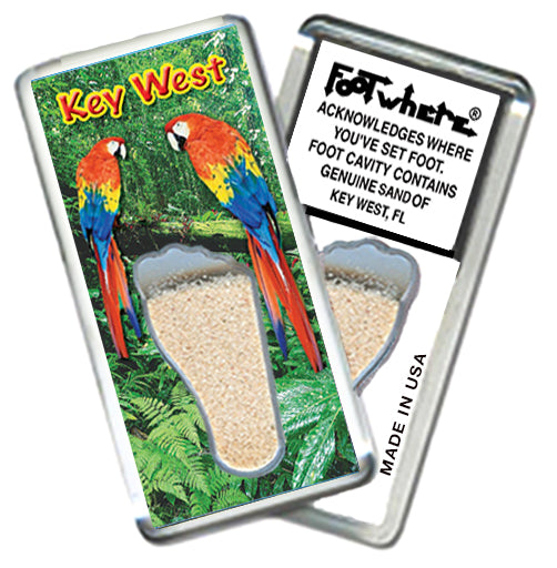 Key West FootWhere® Souvenir Fridge Magnets. 6 Piece Set. Made in USA