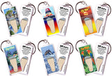 Key West FootWhere® Souvenir  Keychains. 6 Piece Set. Made in USA