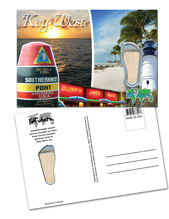 Key West FootWhere® Souvenir Postcard. 144 Pieces/1 Gross. Made in USA