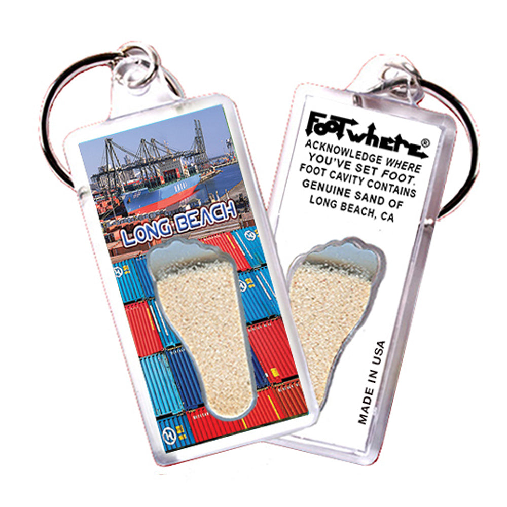 Long Beach FootWhere® Souvenir Keychains. 6 Piece Set. Made in USA
