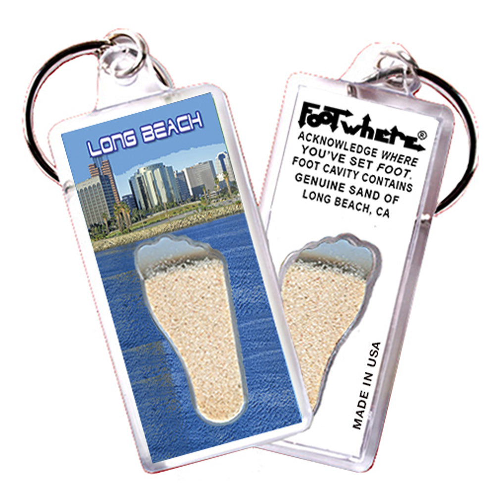 Long Beach FootWhere® Souvenir Keychains. 6 Piece Set. Made in USA