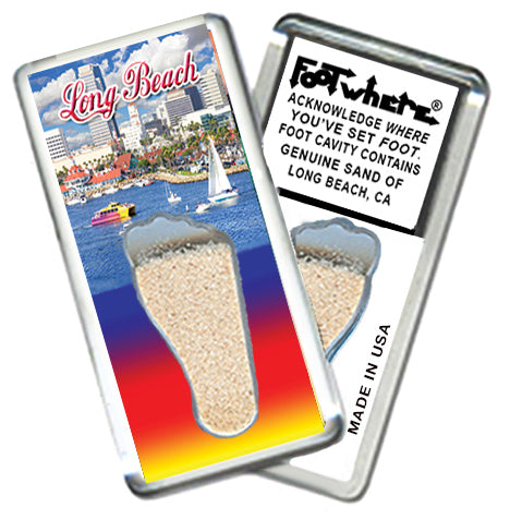 Long Beach FootWhere® Souvenir Magnets. 6 Piece Set. Made in USA