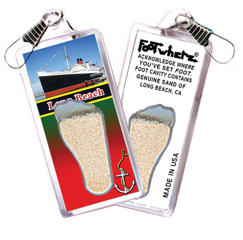 Long Beach FootWhere® Souvenir Zipper-Pulls. 6 Piece Set. Made in USA