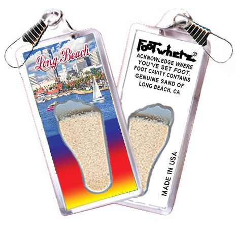 Long Beach FootWhere® Souvenir Zipper-Pulls. 6 Piece Set. Made in USA