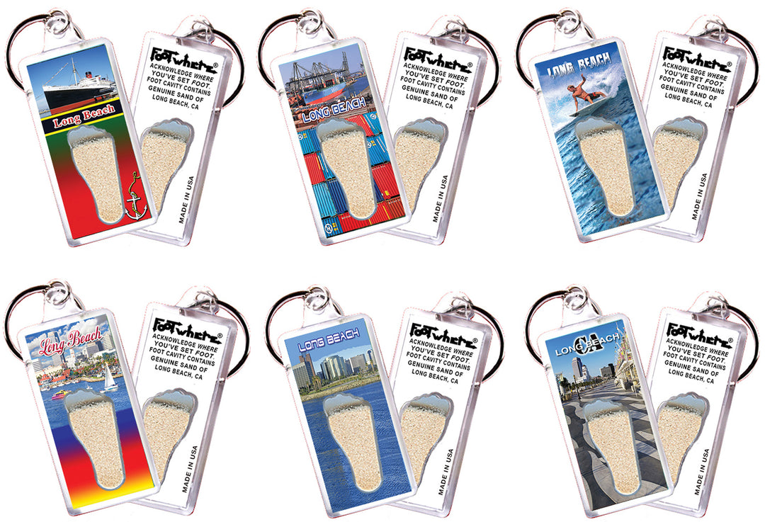 Long Beach FootWhere® Souvenir Keychain. 72 pieces/ 6 assorted styles.