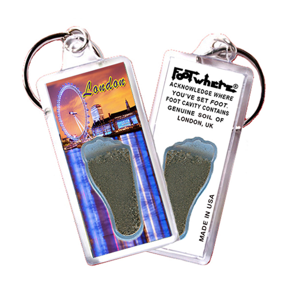 London, UK FootWhere® Souvenir Keychains. 6 assorted styles.