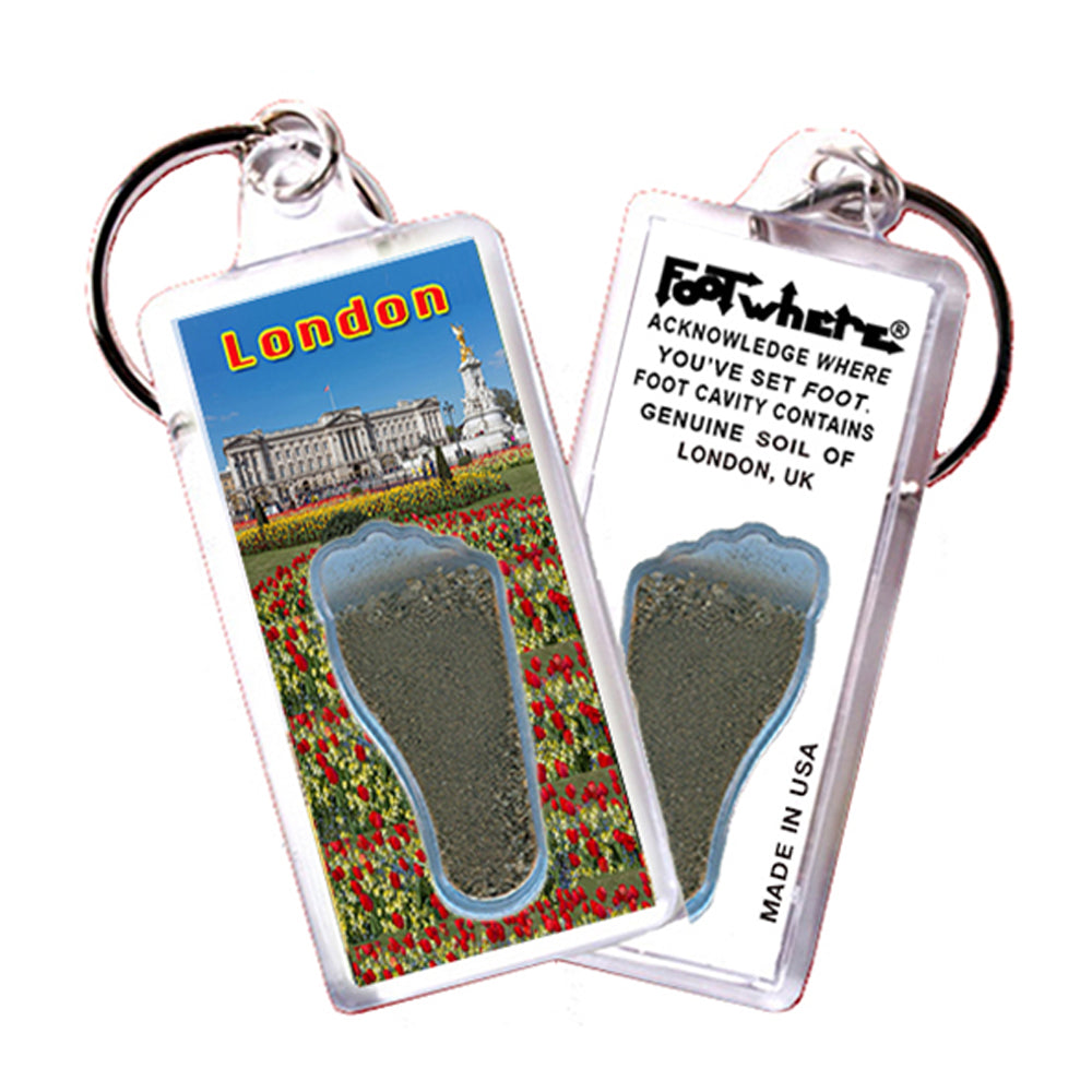 London, UK FootWhere® Souvenir Keychains. 6 assorted styles.