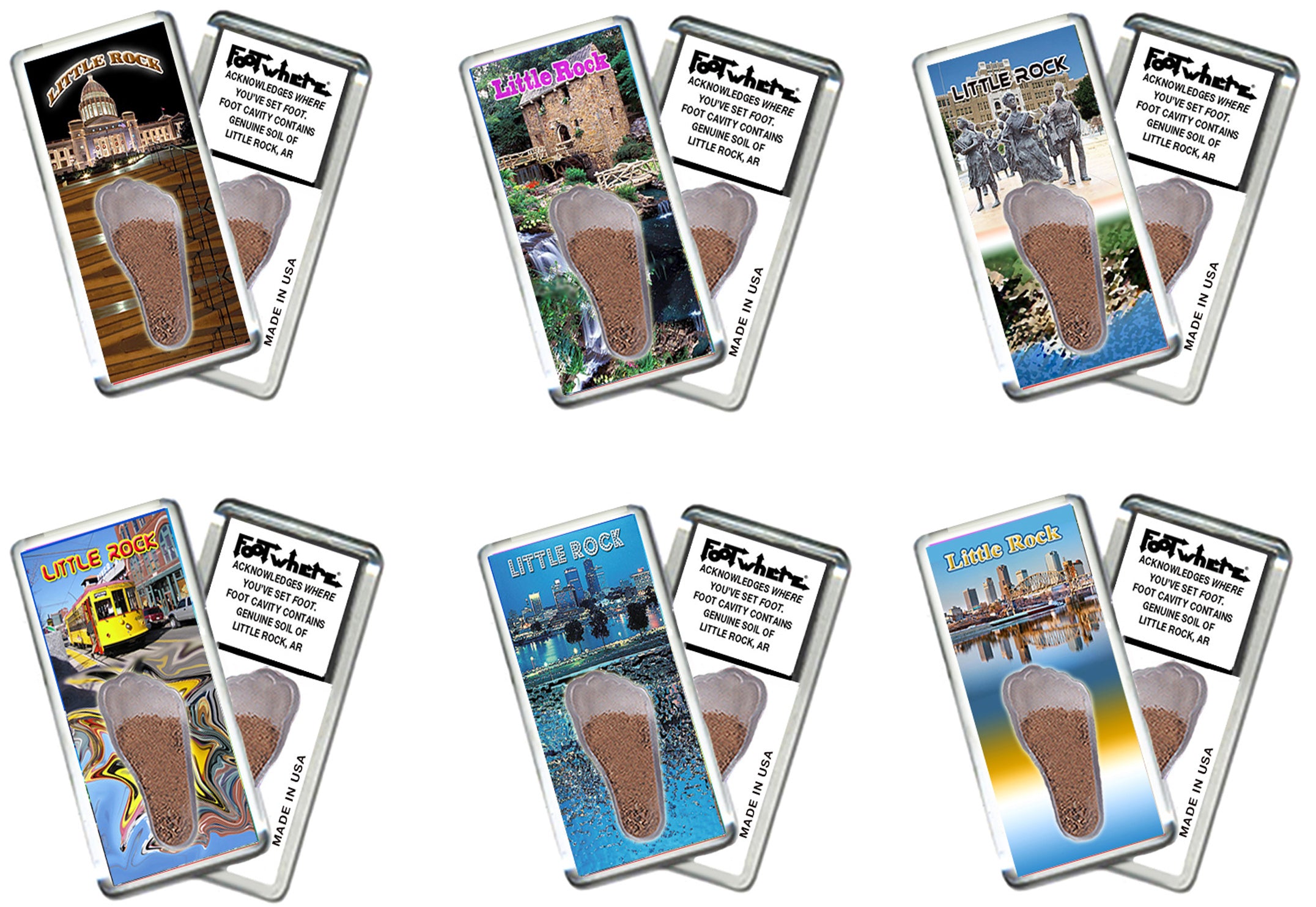 Little Rock FootWhere® Souvenir Magnet. 72 pieces/ 6 assorted styles.