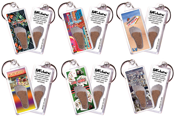 Las Vegas FootWhere® Souvenir  Keychains. 6 Piece Set. Made in USA