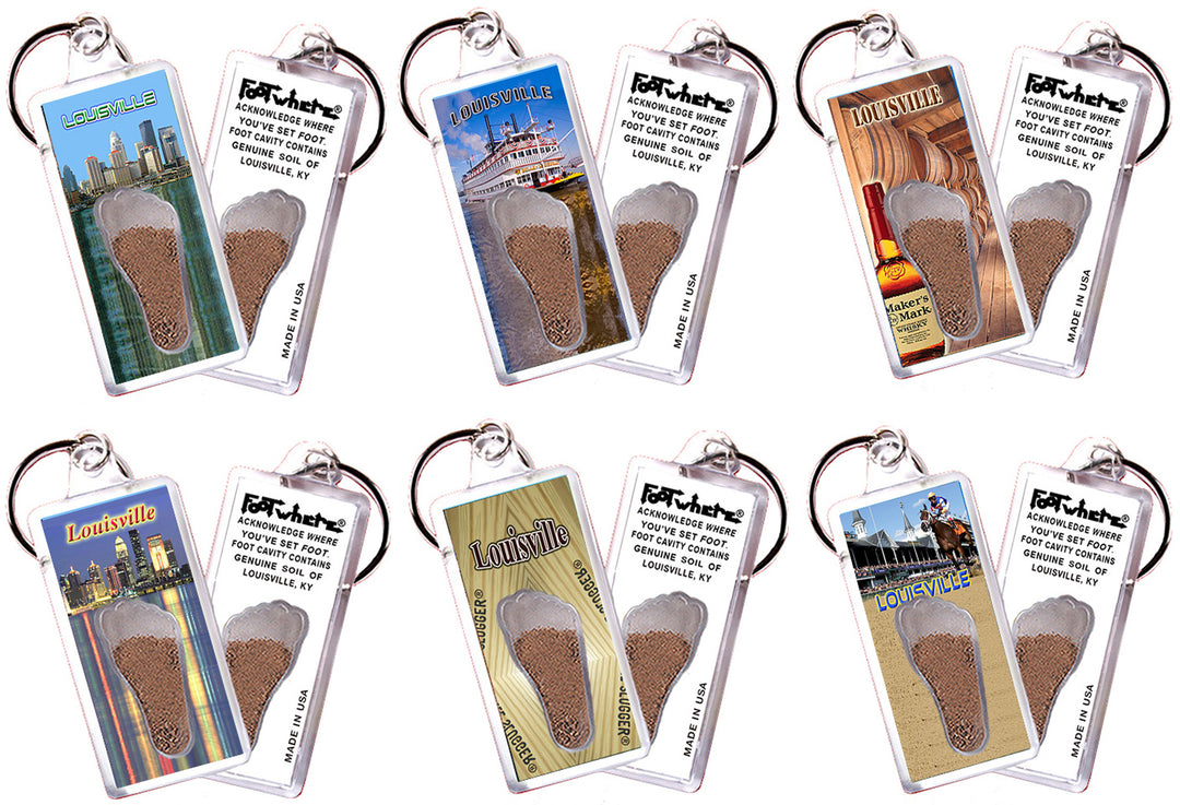 Louisville FootWhere® Souvenir  Keychains. 6 Piece Set. Made in USA