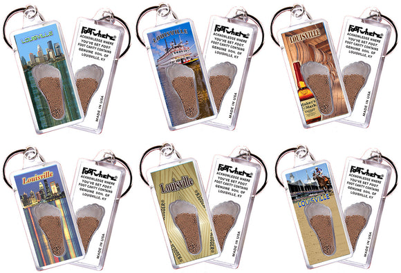 Louisville FootWhere® Souvenir  Keychains. 6 Piece Set. Made in USA