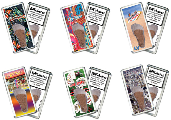 Las Vegas FootWhere® Souvenir  Magnets. 6 Piece Set. Made in USA