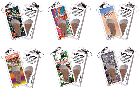 Las Vegas FootWhere® Souvenir Zipper-Pulls. 6 Piece Set. Made in USA