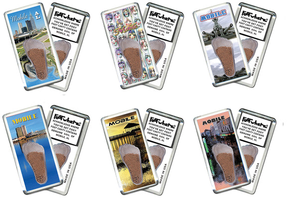 Mobile FootWhere® Souvenir Magnets. 72 pieces/6 assorted styles.