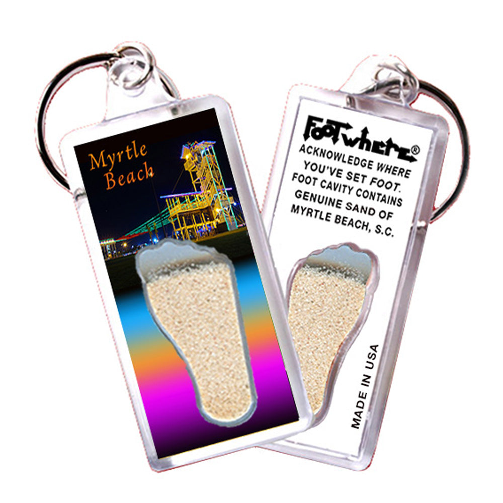 Myrtle Beach FootWhere® Souvenir Keychain. 6 Piece Set. Made in USA