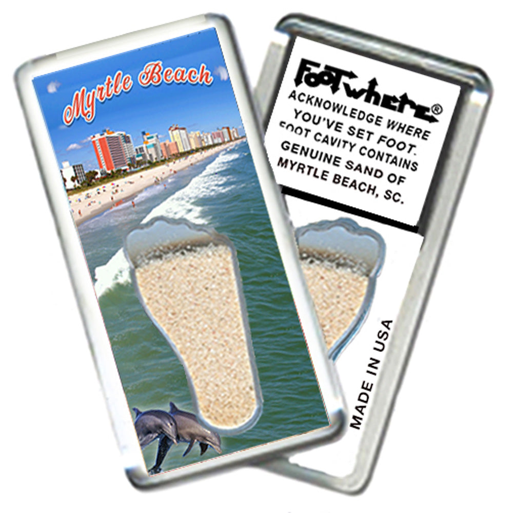 Myrtle Beach FootWhere® Souvenir Fridge Magnets. 6 Piece Set. Made in USA