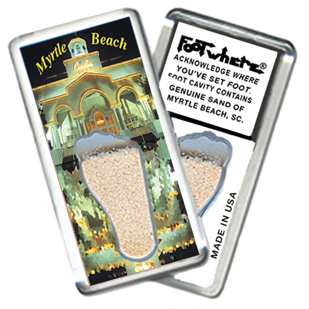 Myrtle Beach FootWhere® Souvenir Fridge Magnets. 6 Piece Set. Made in USA