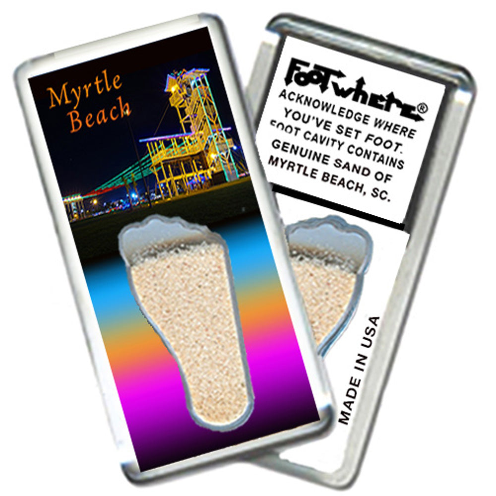 Myrtle Beach FootWhere® Souvenir Fridge Magnets. 6 Piece Set. Made in USA