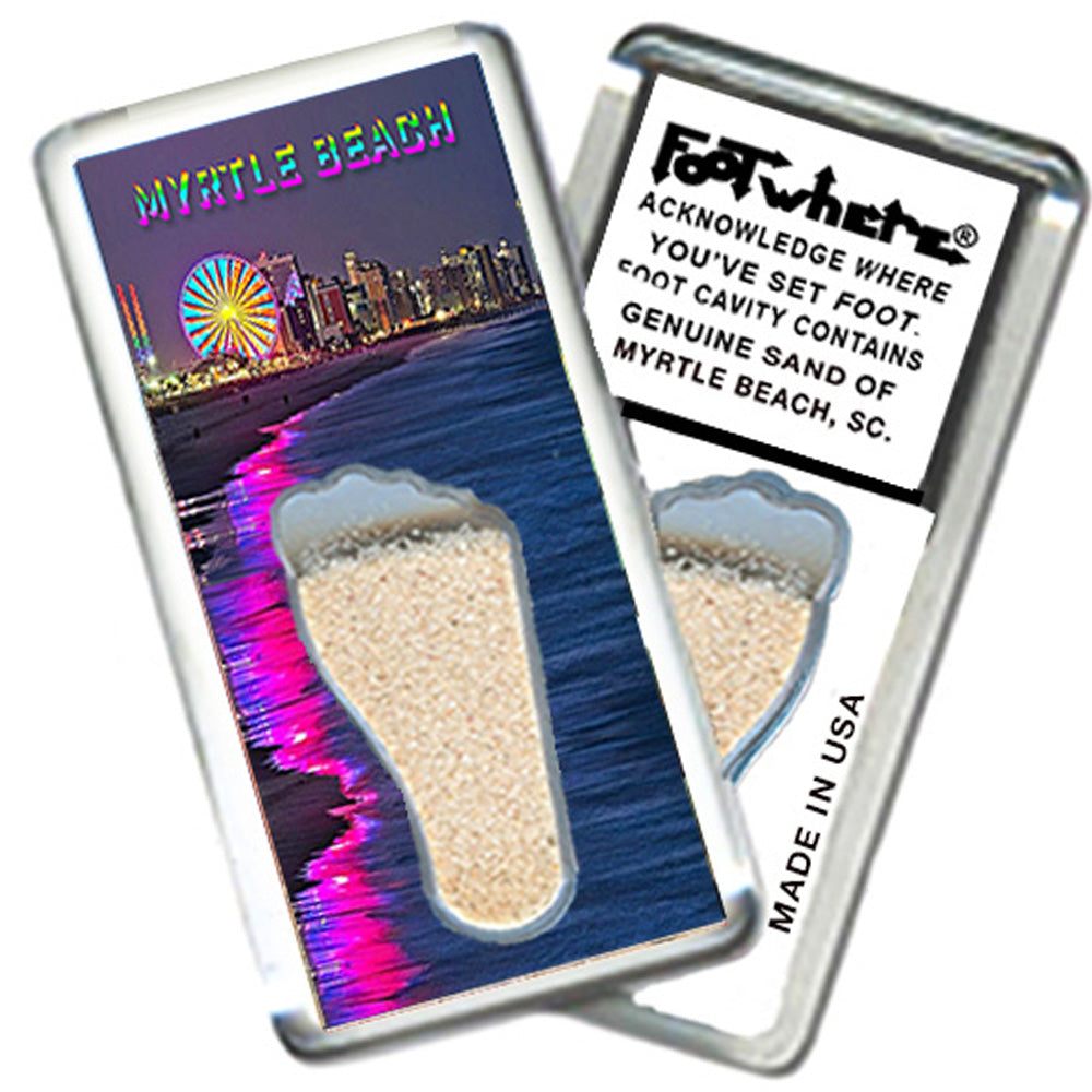 Myrtle Beach FootWhere® Souvenir Fridge Magnets. 6 Piece Set. Made in USA