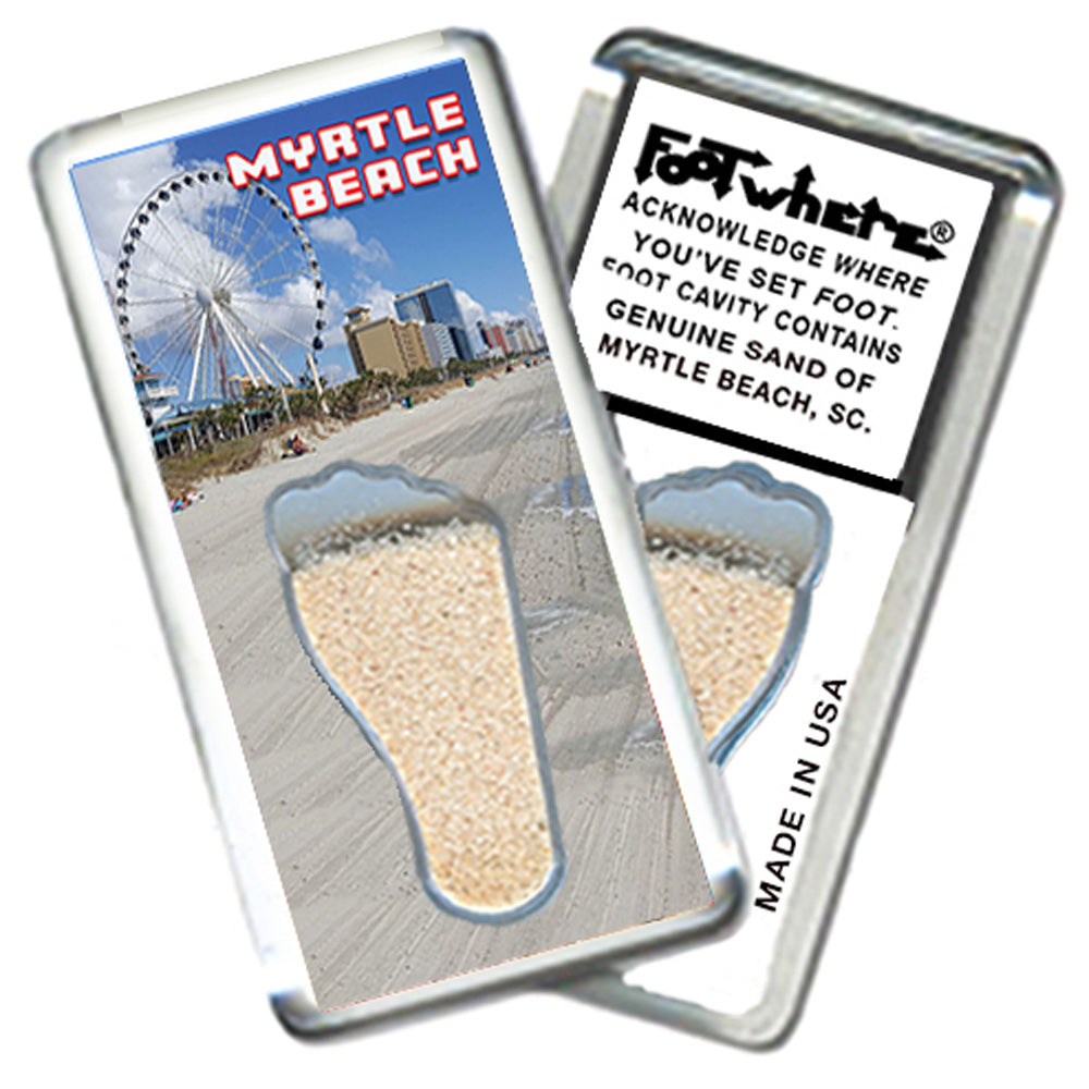 Myrtle Beach FootWhere® Souvenir Fridge Magnets. 6 Piece Set. Made in USA