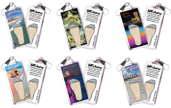 Myrtle Beach FootWhere® Souvenir Zipper-Pulls. 6 Piece Set. Made in USA