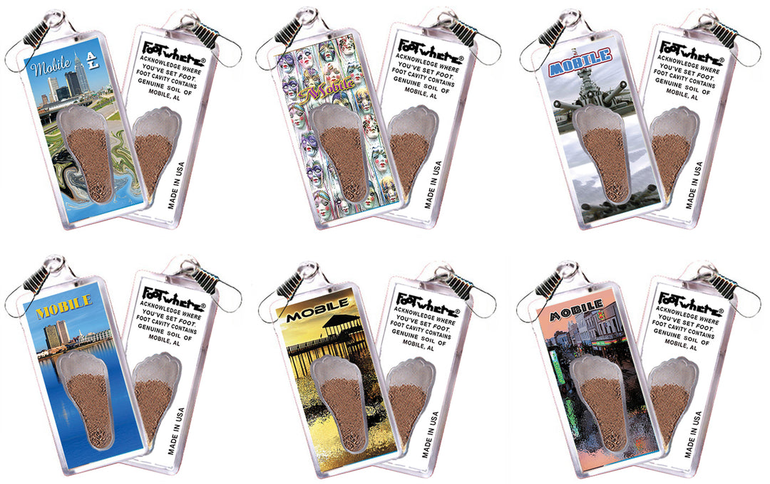 Mobile FootWhere® Souvenir Zipper-Pulls 6 Piece Set. Made in USA