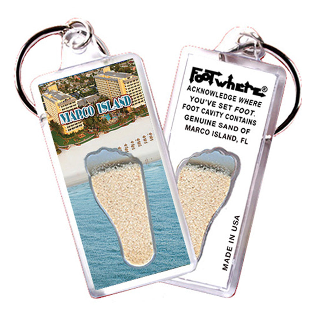 Marco Island FootWhere® Souvenir Keychains. 6 Piece Set. Made in USA