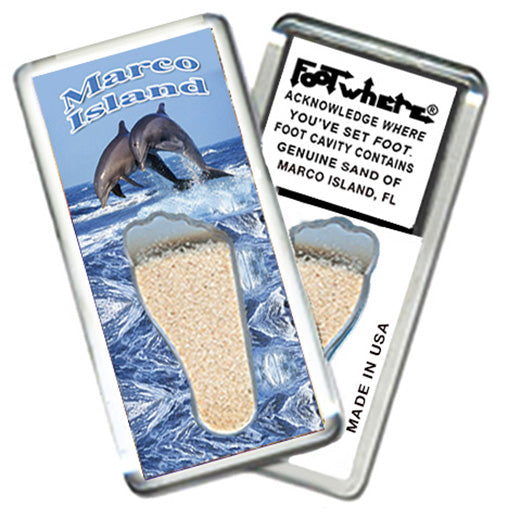 Marco Island FootWhere® Souvenir Magnets. 6 Piece Set. Made in USA