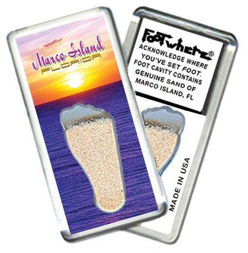 Marco Island FootWhere® Souvenir Magnets. 6 Piece Set. Made in USA