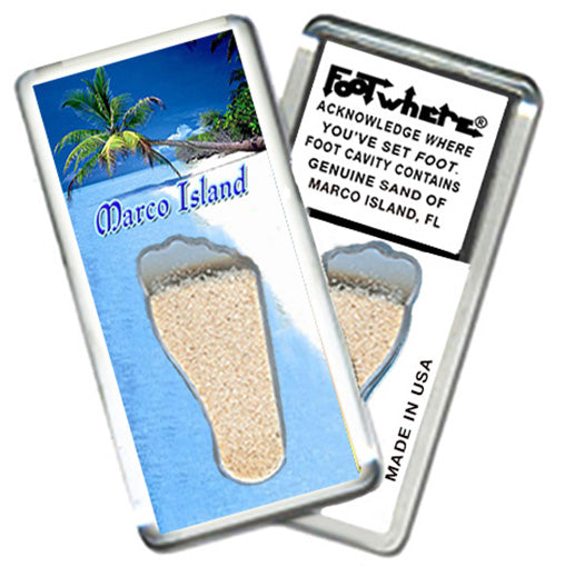 Marco Island FootWhere® Souvenir Magnets. 6 Piece Set. Made in USA