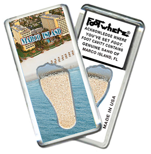 Marco Island FootWhere® Souvenir Magnets. 6 Piece Set. Made in USA