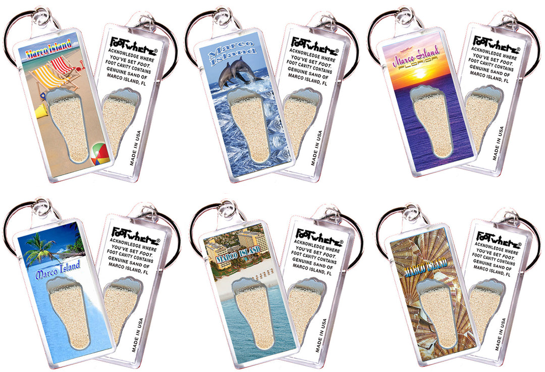 Marco Island FootWhere® Souvenir Keychain. 72 pieces/6 assorted styles.