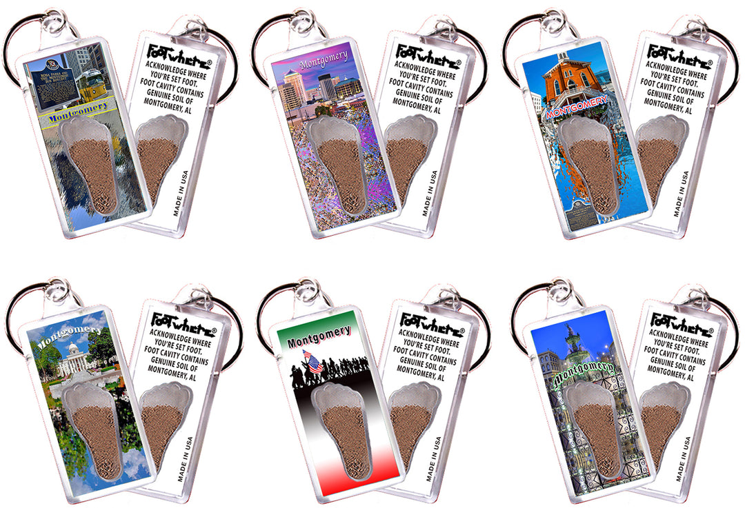 Montgomery FootWhere® Souvenir Keychains. 6 Piece Set. Made in USA