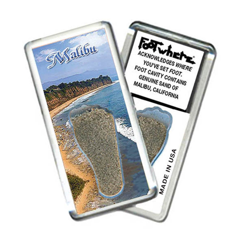 Malibu FootWhere® Souvenir Magnets. 6 Piece Set. Made in USA