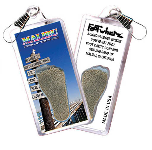 Malibu FootWhere Souvenir Zipper-Pulls. 6 Piece Set. Made in USA