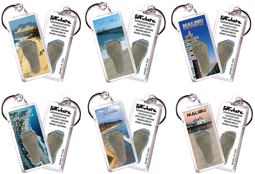 Malibu FootWhere® Souvenir Keychain. 72 pieces/ 6 assorted styles.